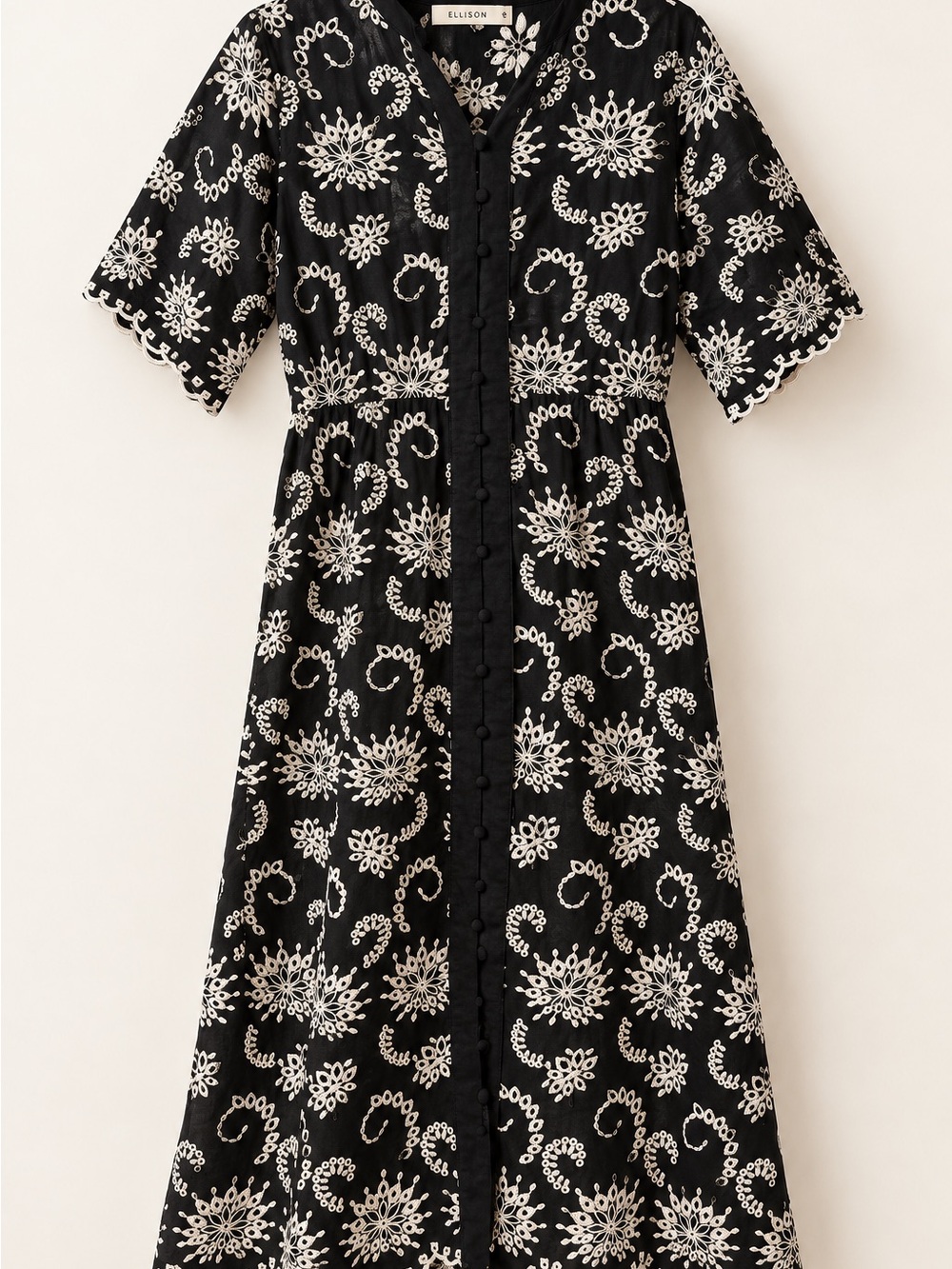Ellison Black Ivory Eyelet Embroidered Midi Dress Size L